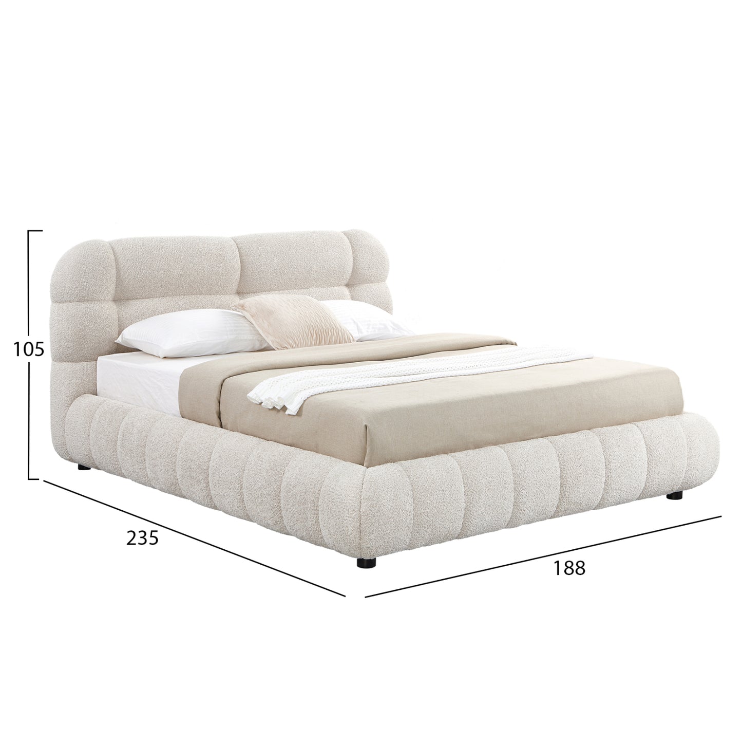 DOUBLE BED WITH STORAGE SPACE MOLEN HM730.03 BEIGE BOUCLE FABRIC--MATTRESS 160x200cm.