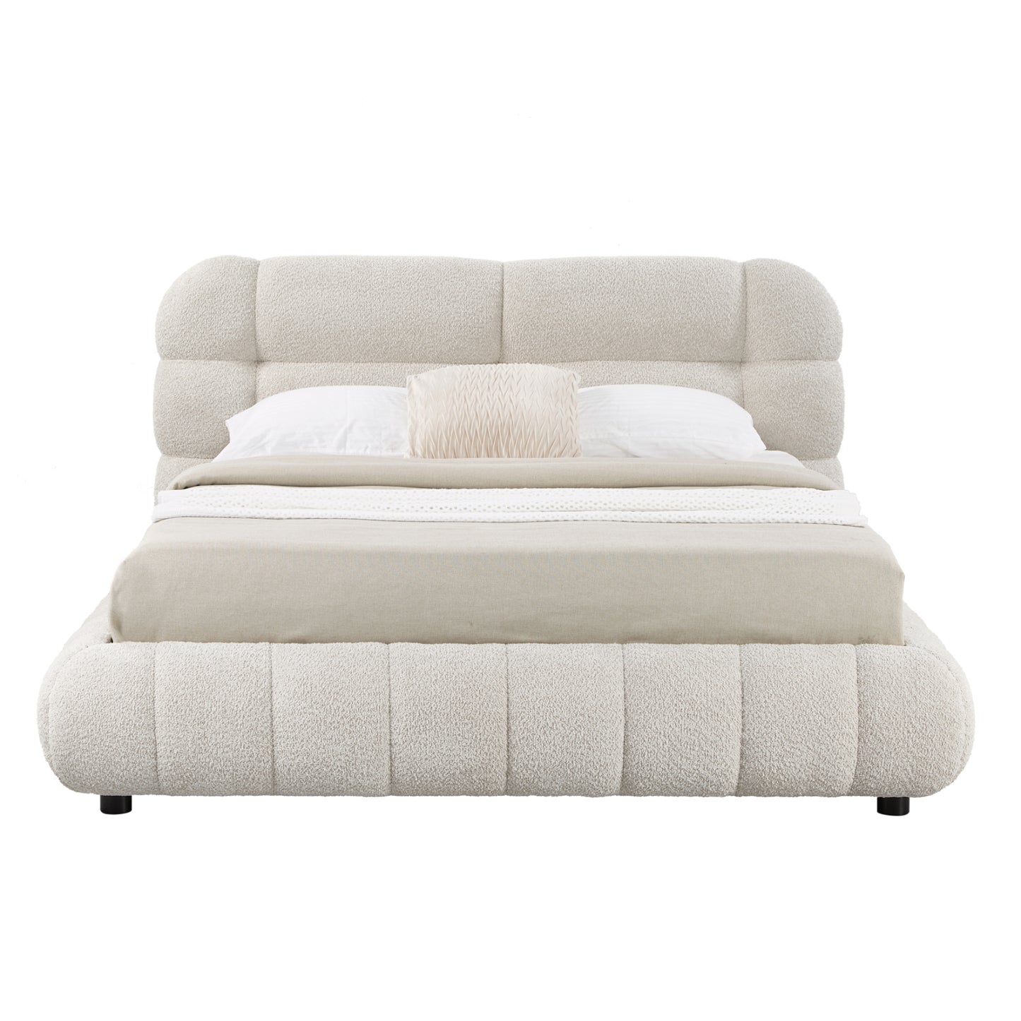 DOUBLE BED WITH STORAGE SPACE MOLEN HM730.03 BEIGE BOUCLE FABRIC--MATTRESS 160x200cm.