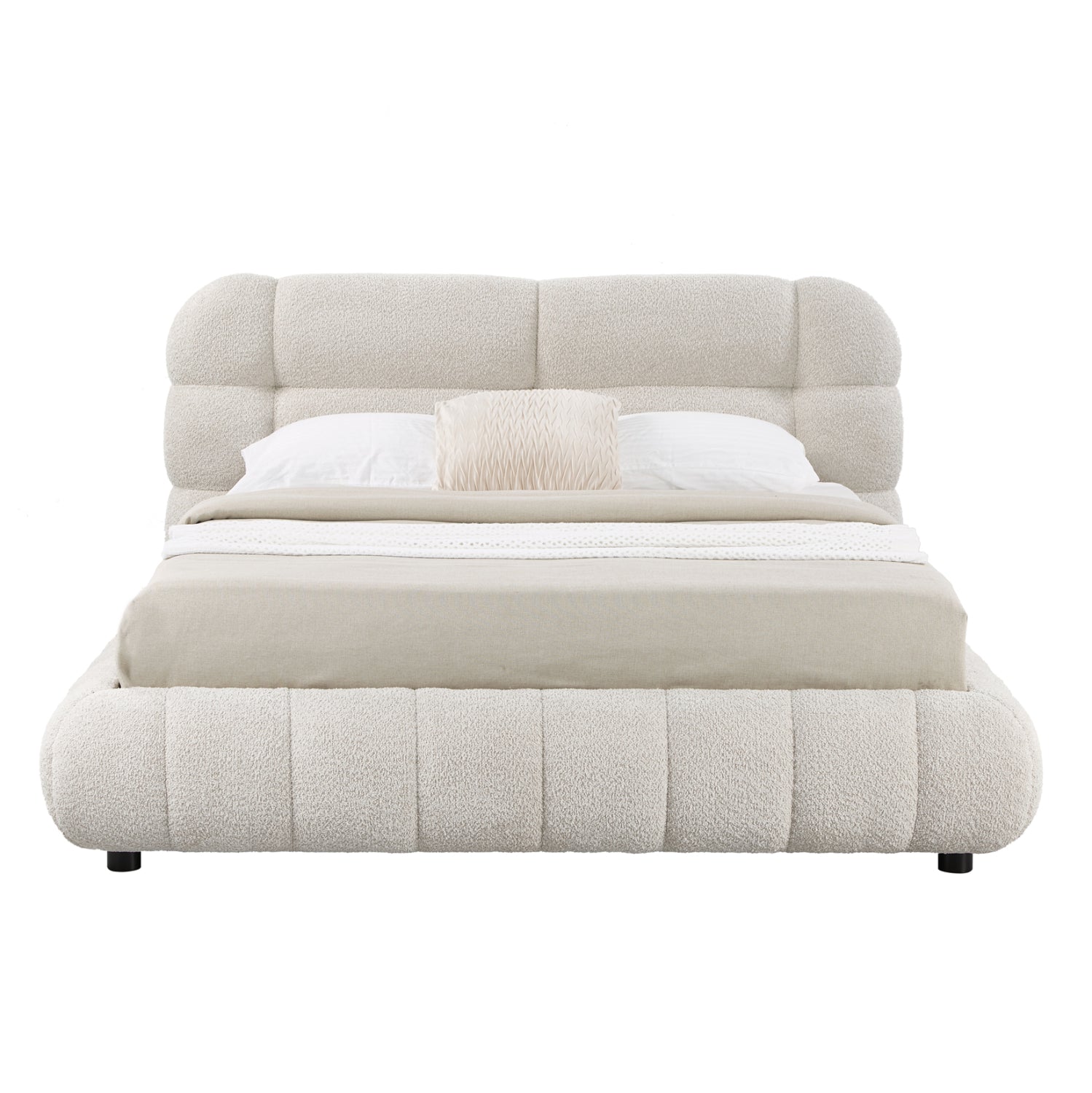 DOUBLE BED WITH STORAGE SPACE MOLEN HM730.03 BEIGE BOUCLE FABRIC--MATTRESS 160x200cm.