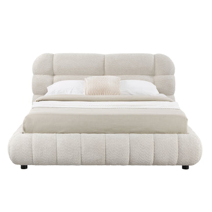 DOUBLE BED WITH STORAGE SPACE MOLEN HM730.03 BEIGE BOUCLE FABRIC--MATTRESS 160x200cm.