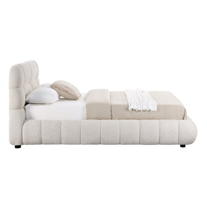 DOUBLE BED WITH STORAGE SPACE MOLEN HM730.03 BEIGE BOUCLE FABRIC--MATTRESS 160x200cm.
