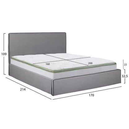 DOUBLE BED WITH MATTRESS & STORAGE SPACE ALLIE HM21170 GREY FABRIC--FOR 160X200cm.