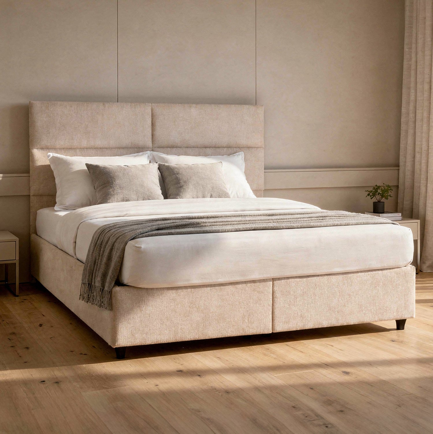 DOUBLE BED WITH STORAGE SPACE MILO HM622.32 BEIGE FABRIC--FOR MATTRESS 160x200cm