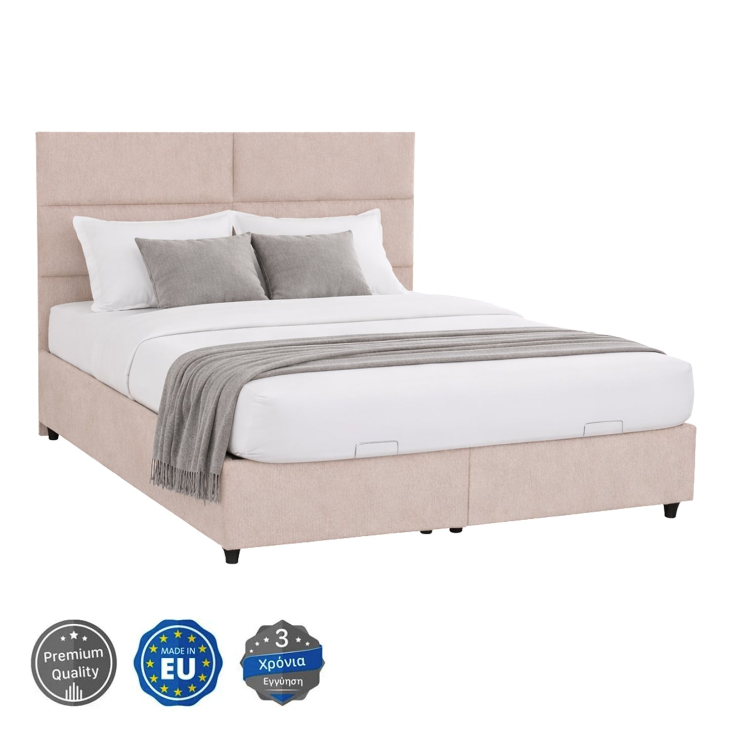 DOUBLE BED WITH STORAGE SPACE MILO HM622.32 BEIGE FABRIC--FOR MATTRESS 160x200cm