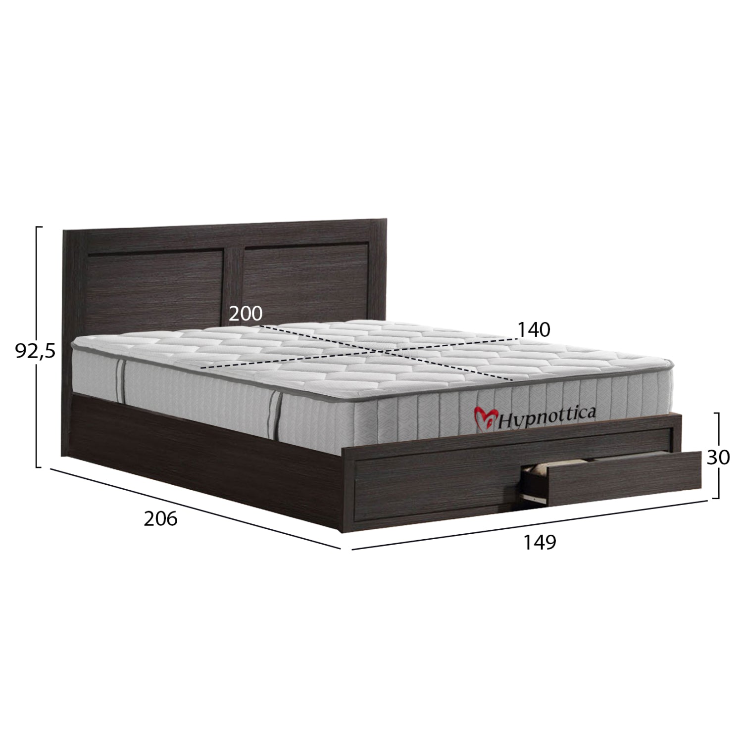DOUBLE BED CAPRI WITH 2 DRAWERS & MATTRESS HM10759.01 MELAMINE ZEBRANO--FOR 140x200cm.