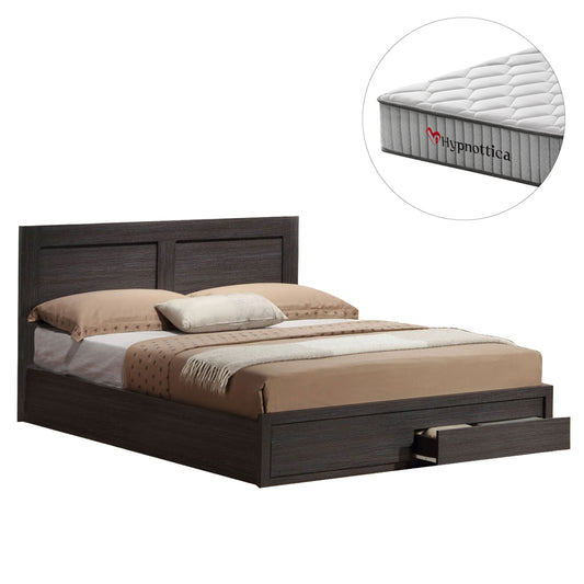 DOUBLE BED CAPRI WITH 2 DRAWERS & MATTRESS HM10759.01 MELAMINE ZEBRANO--FOR 140x200cm.