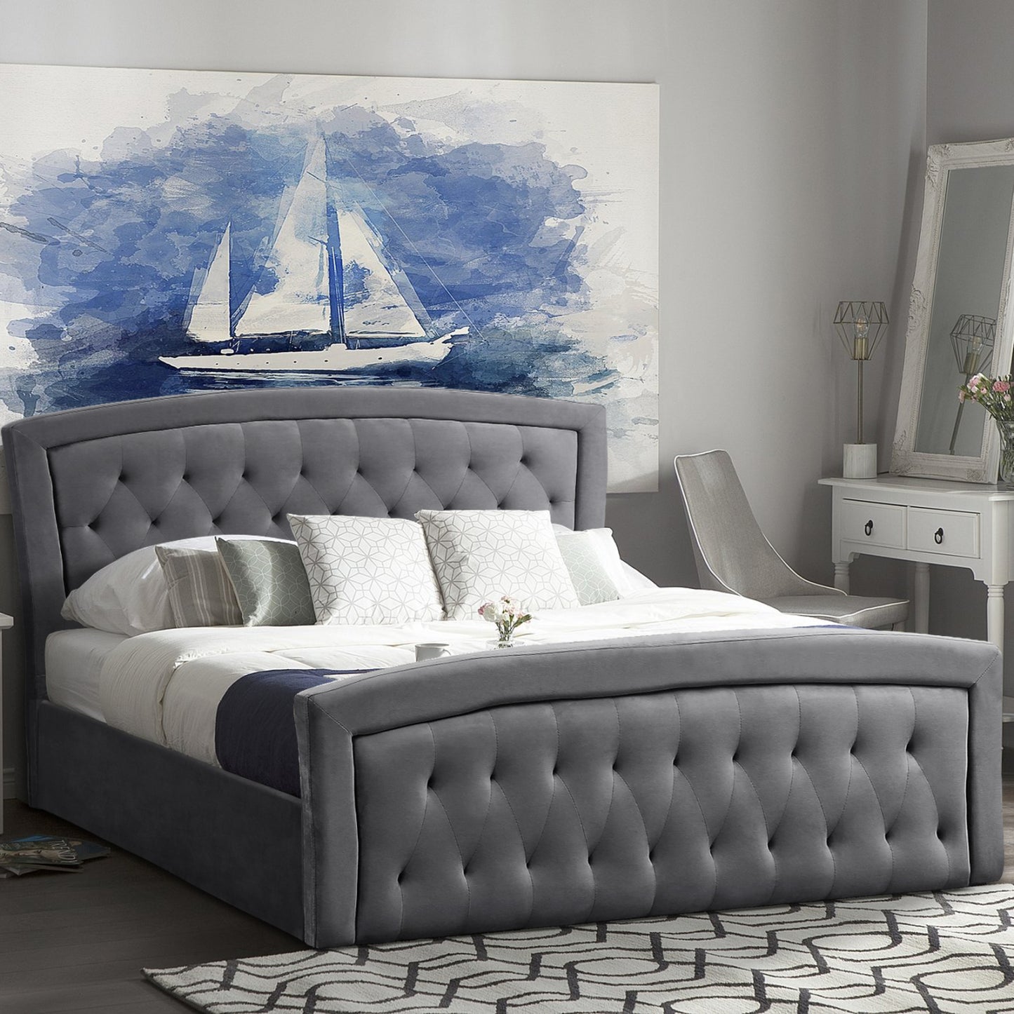 BED WITH MATTRESS & STORAGE SPACE ODELIA HM21279.01 GREY VELVET--FOR 160x200cm.