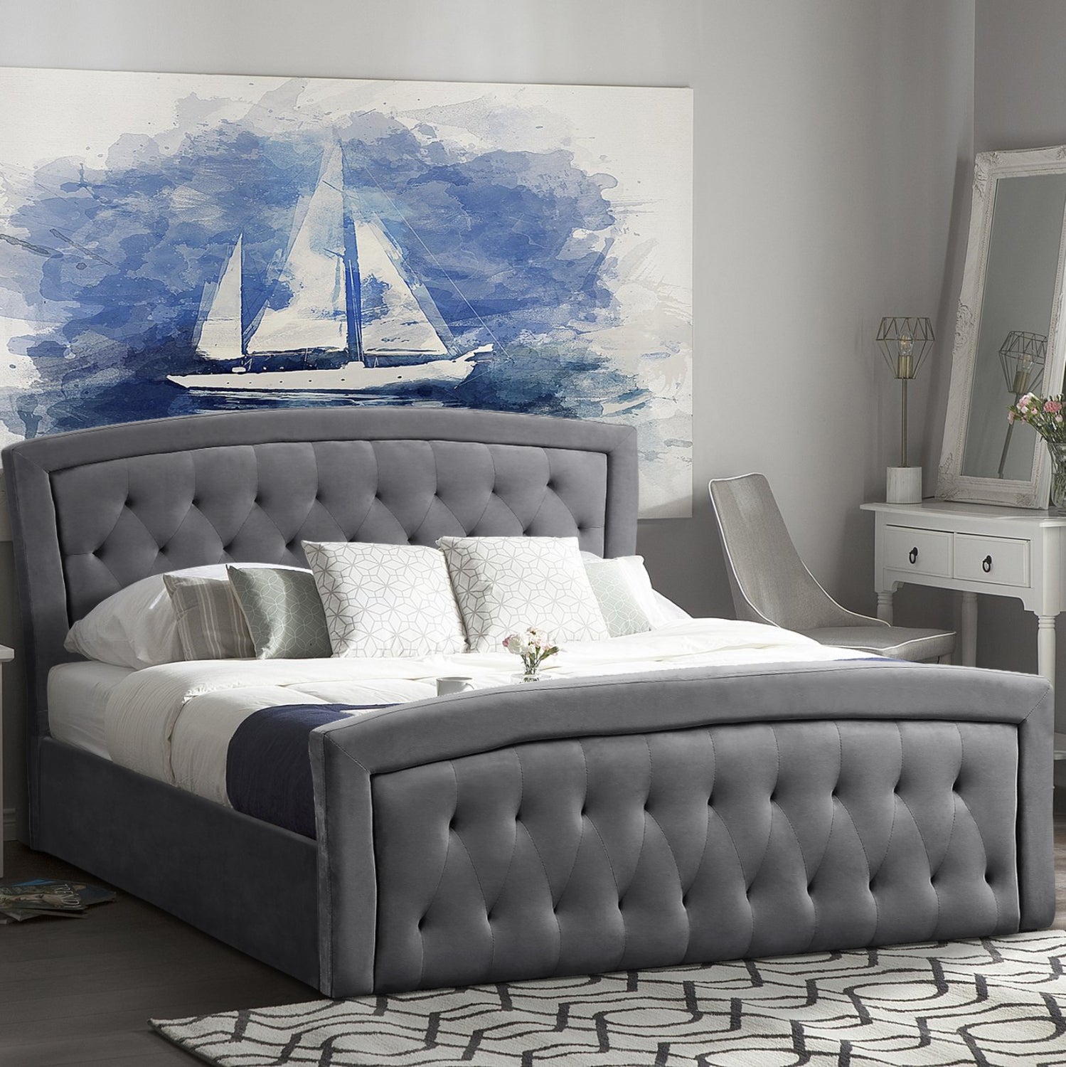 BED WITH MATTRESS & STORAGE SPACE ODELIA HM21279.01 GREY VELVET--FOR 160x200cm.