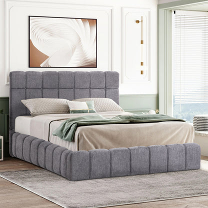 DOUBLE BED WITH MATTRESS & STORAGE SPACE RAMON HM21168 GREY BOUCLE FABRIC--FOR 160x200cm.