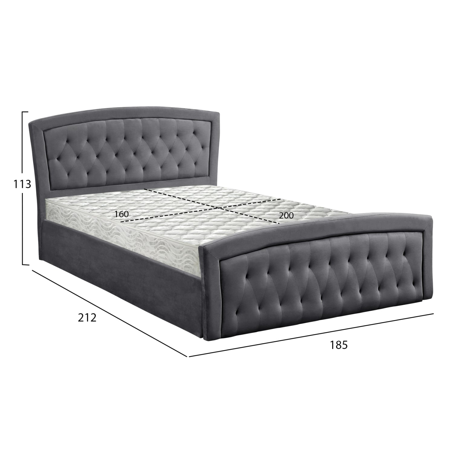 BED WITH MATTRESS & STORAGE SPACE ODELIA HM21279.01 GREY VELVET--FOR 160x200cm.