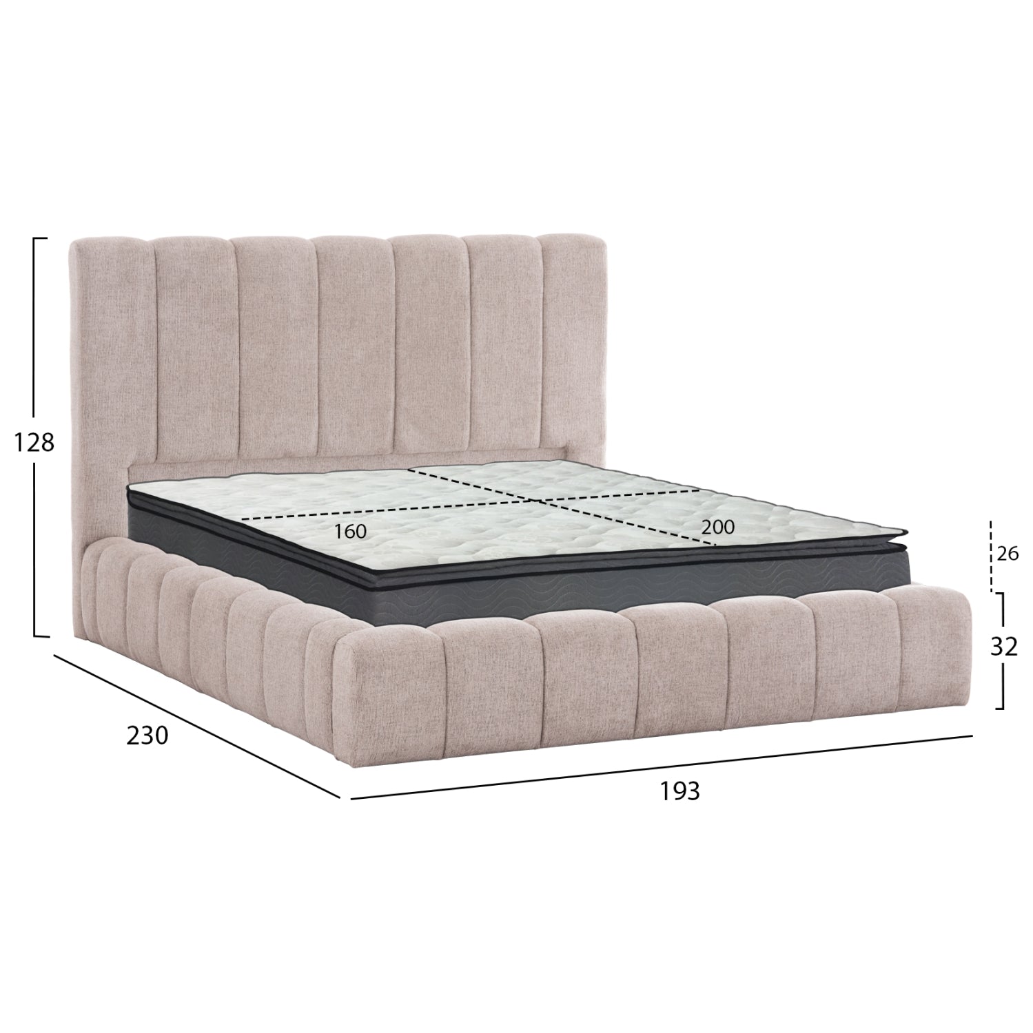 DOUBLE BED WITH MATTRESS & STORAGE SPACE REMO HM21167 BEIGE BOUCLE FABRIC--FOR 160x200cm.