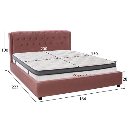 DOUBLE BED WITH MATTRESS ODALYS HM10748.12 VELVET IN DUSTY PINK--FOR MATTRESS 150x200cm.
