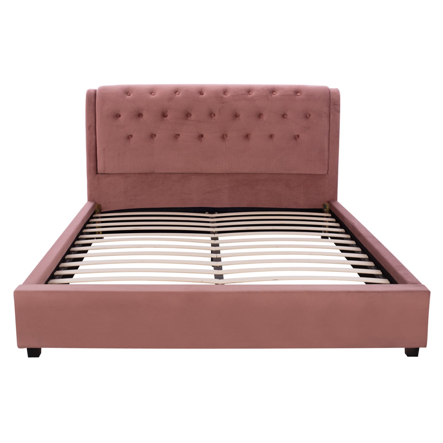 DOUBLE BED WITH MATTRESS ODALYS HM10748.12 VELVET IN DUSTY PINK--FOR MATTRESS 150x200cm.
