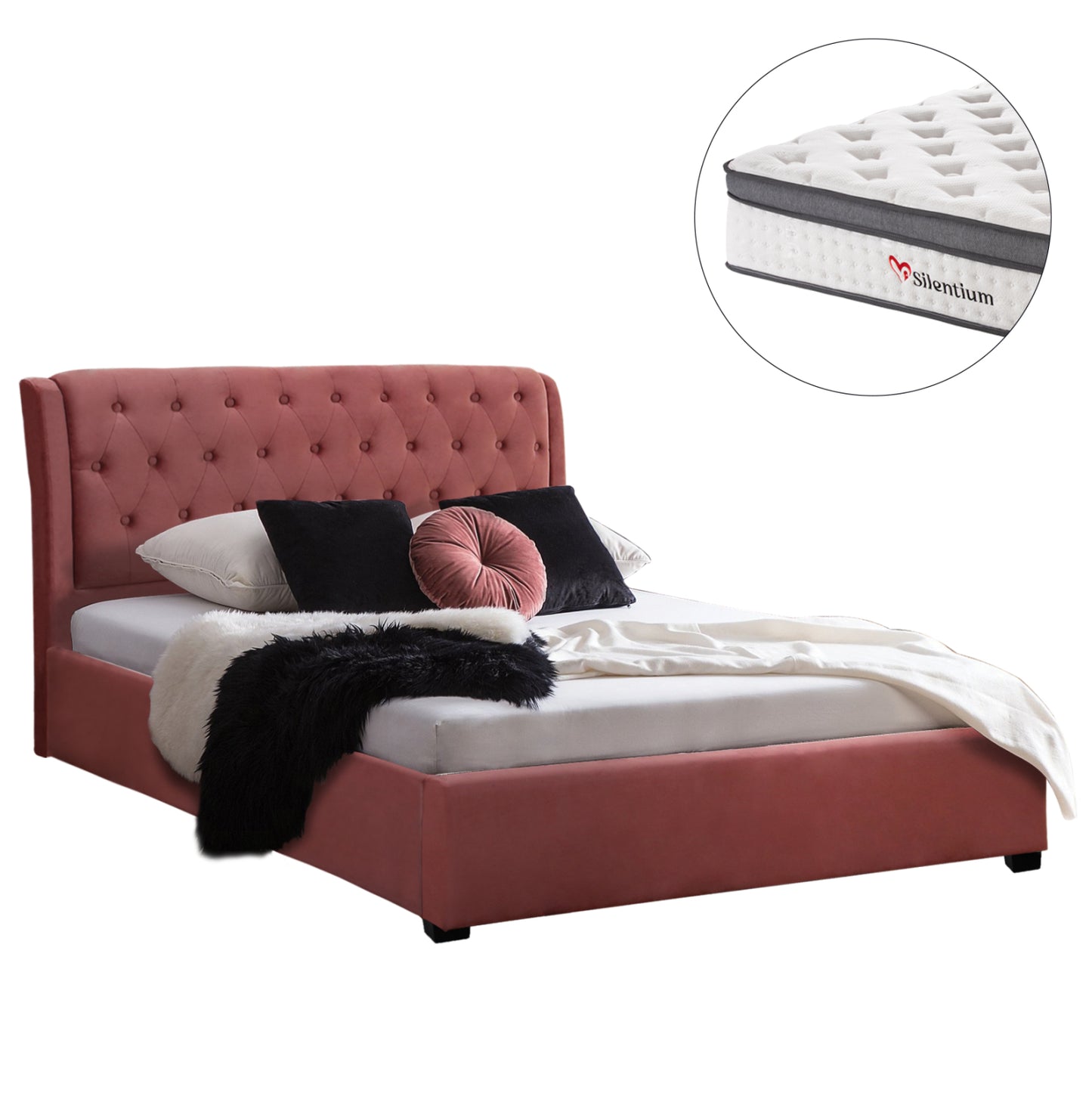 DOUBLE BED WITH MATTRESS ODALYS HM10748.12 VELVET IN DUSTY PINK--FOR MATTRESS 150x200cm.
