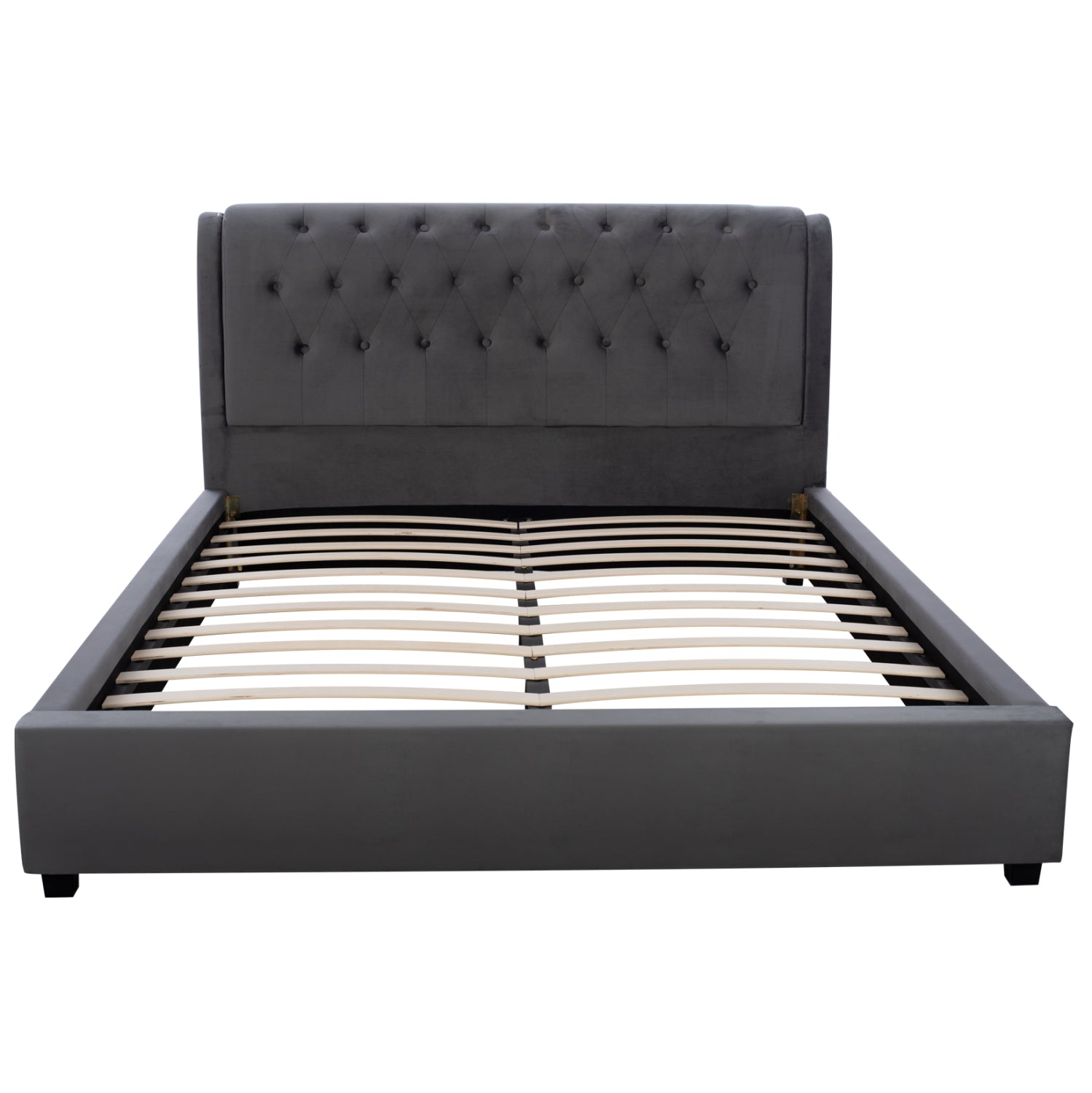 DOUBLE BED WITH MATTRESS ODALYS HM10761.01 VELVET IN GREY--FOR MATTRESS 150x200cm.