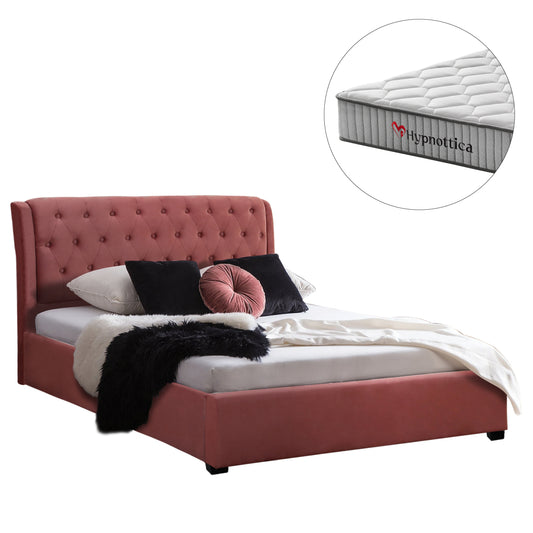 DOUBLE BED WITH MATTRESS ODALYS HM10761.02 VELVET IN DUSTY PINK--FOR MATTRESS 150x200cm.