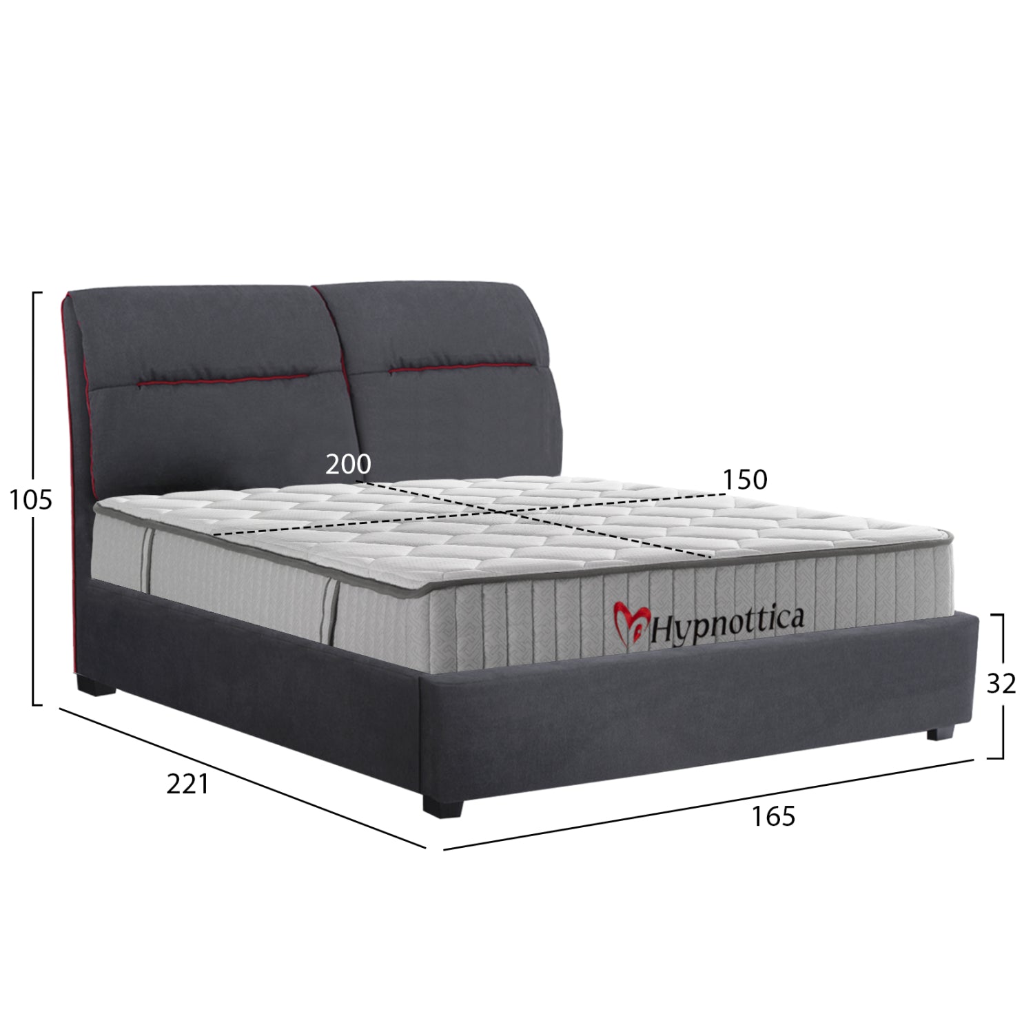 DOUBLE BED WITH MATTRESS KENDRA HM10762 GREY FABRIC--FOR MATTRESS 150x200cm.