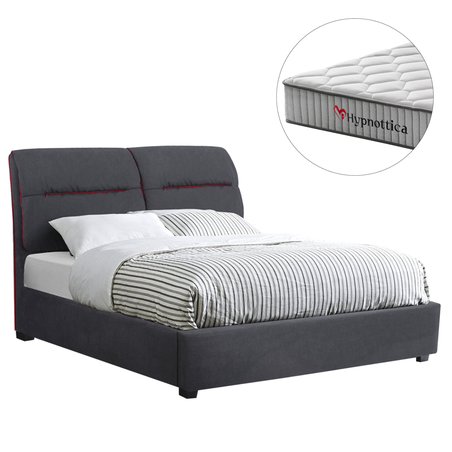 DOUBLE BED WITH MATTRESS KENDRA HM10762 GREY FABRIC--FOR MATTRESS 150x200cm.