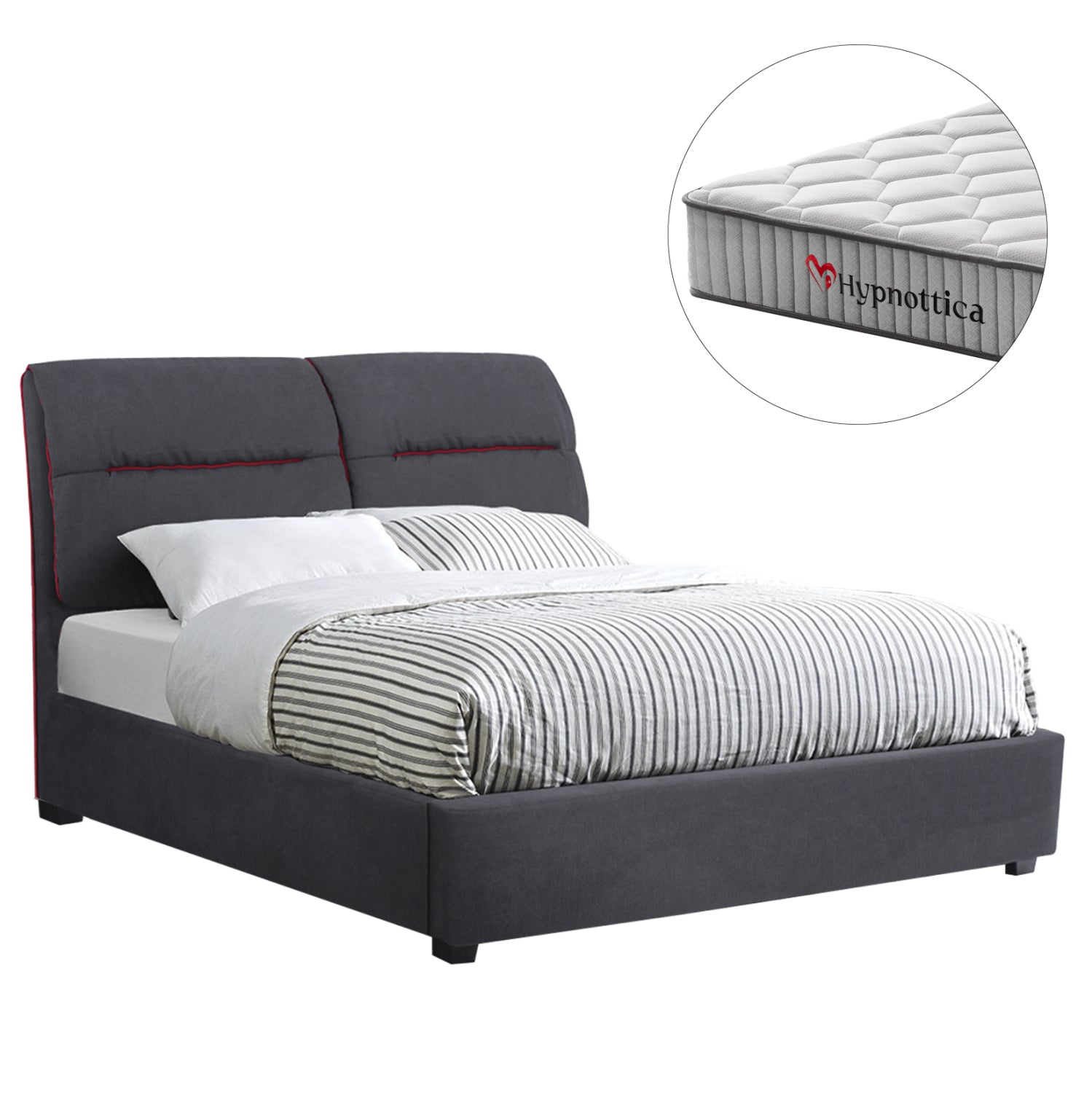 DOUBLE BED WITH MATTRESS KENDRA HM10762 GREY FABRIC--FOR MATTRESS 150x200cm.
