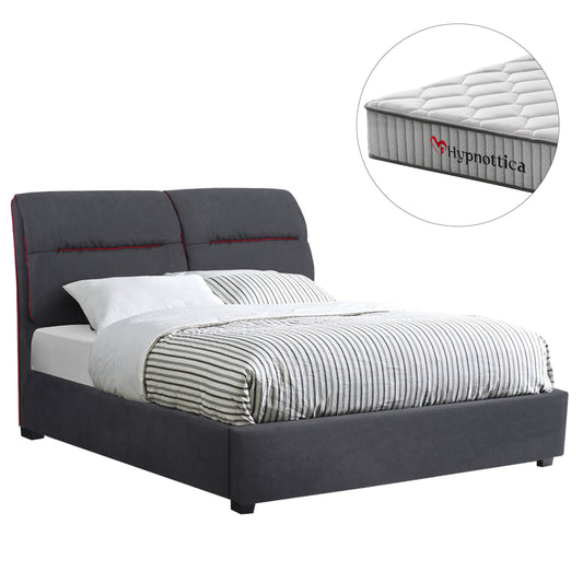 DOUBLE BED WITH MATTRESS KENDRA HM10762 GREY FABRIC--FOR MATTRESS 150x200cm.