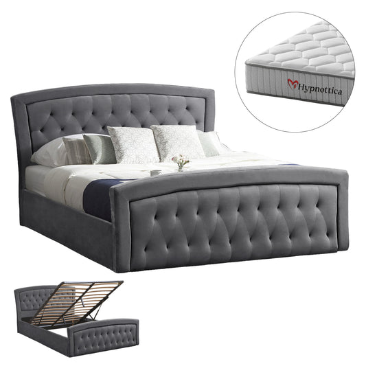 BED WITH MATTRESS & STORAGE SPACE ODELIA HM10766.01 GREY VELVET--FOR 160x200cm.