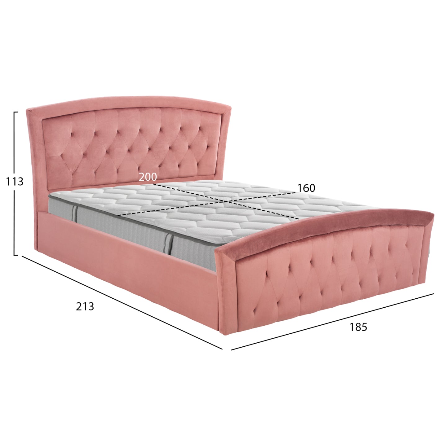 BED WITH MATTRESS & STORAGE SPACE ODELIA HM10766.02 DUSTY PINK VELVET--FOR 160x200cm.