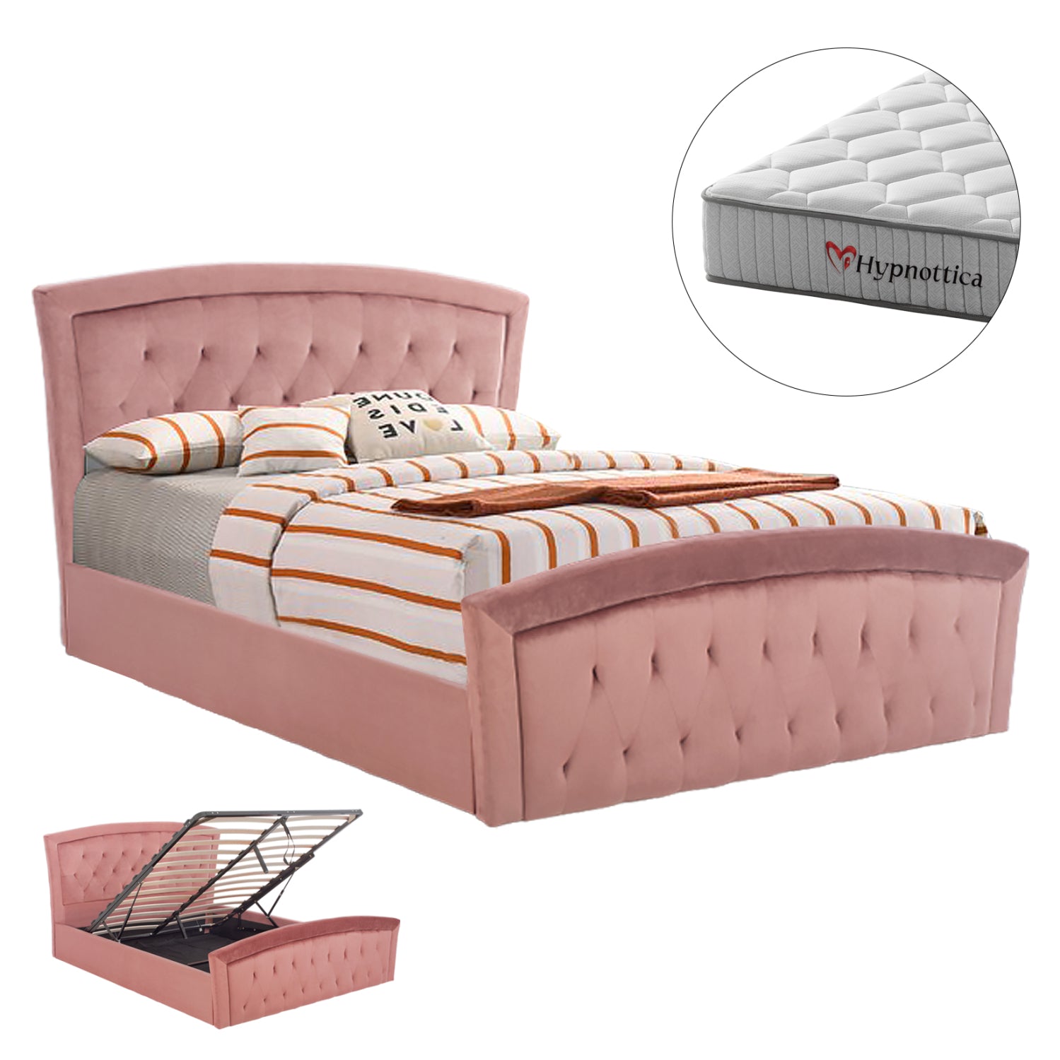 BED WITH MATTRESS & STORAGE SPACE ODELIA HM10766.02 DUSTY PINK VELVET--FOR 160x200cm.