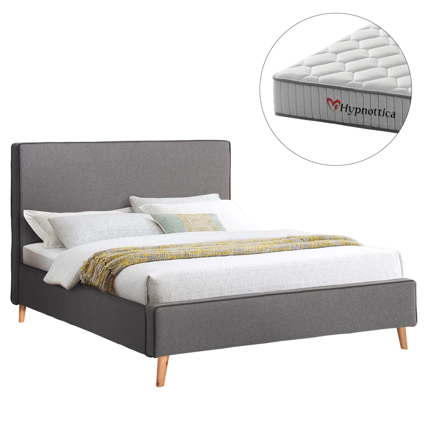 DOUBLE BED WITH MATTRESS INDRA HM10769.01 GREY FABRIC--FOR MATTRESS 160x200cm.