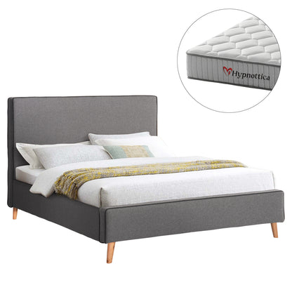 DOUBLE BED WITH MATTRESS INDRA HM10769.01 GREY FABRIC--FOR MATTRESS 160x200cm.