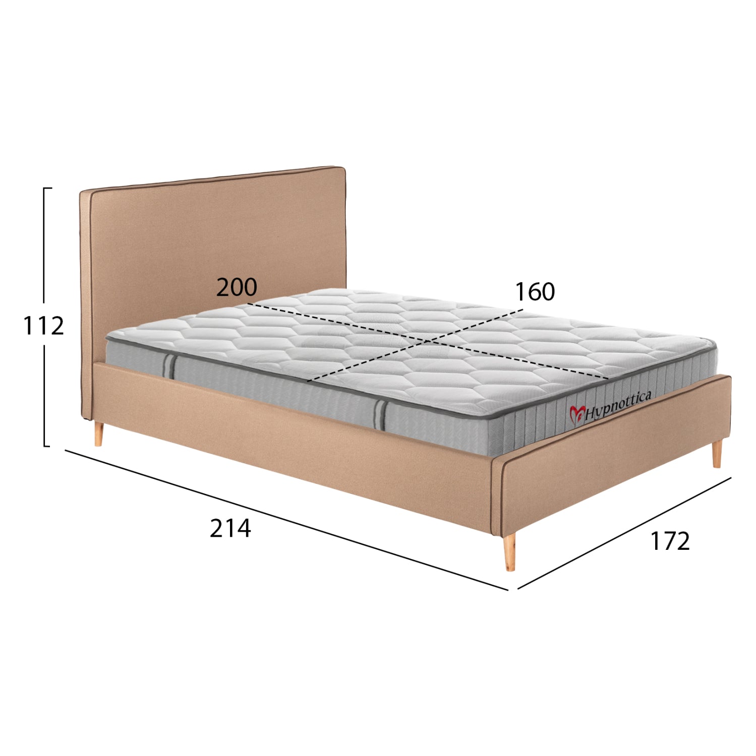 DOUBLE BED WITH MATTRESS INDRA HM10769.02 BEIGE FABRIC--FOR MATTRESS 160x200cm.