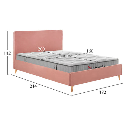 DOUBLE BED WITH MATTRESS INDRA HM10769.03 DUSTY PINK VELVET--FOR MATTRESS 160x200cm.