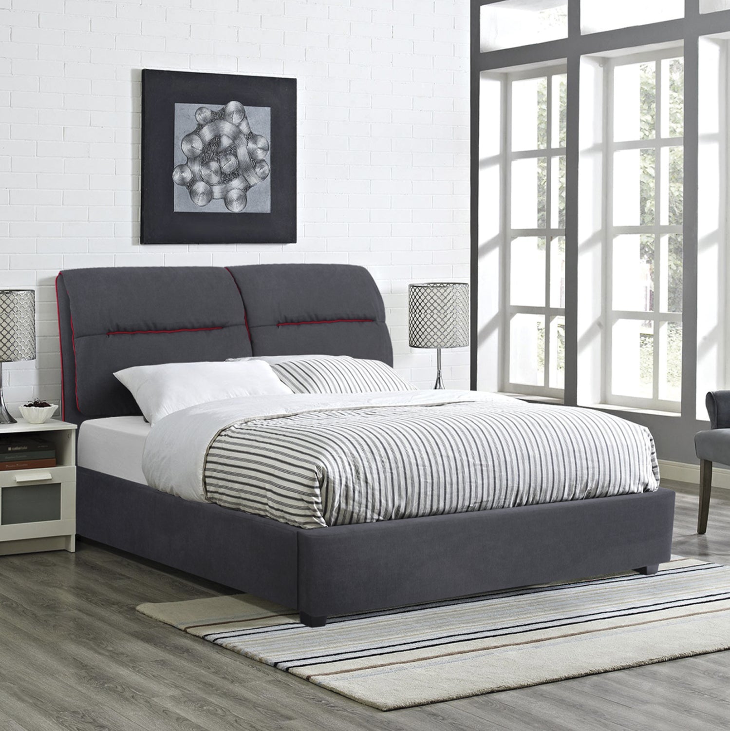 DOUBLE BED WITH MATTRESS KENDRA HM10804 GREY FABRIC--FOR MATTRESS 150x200cm.