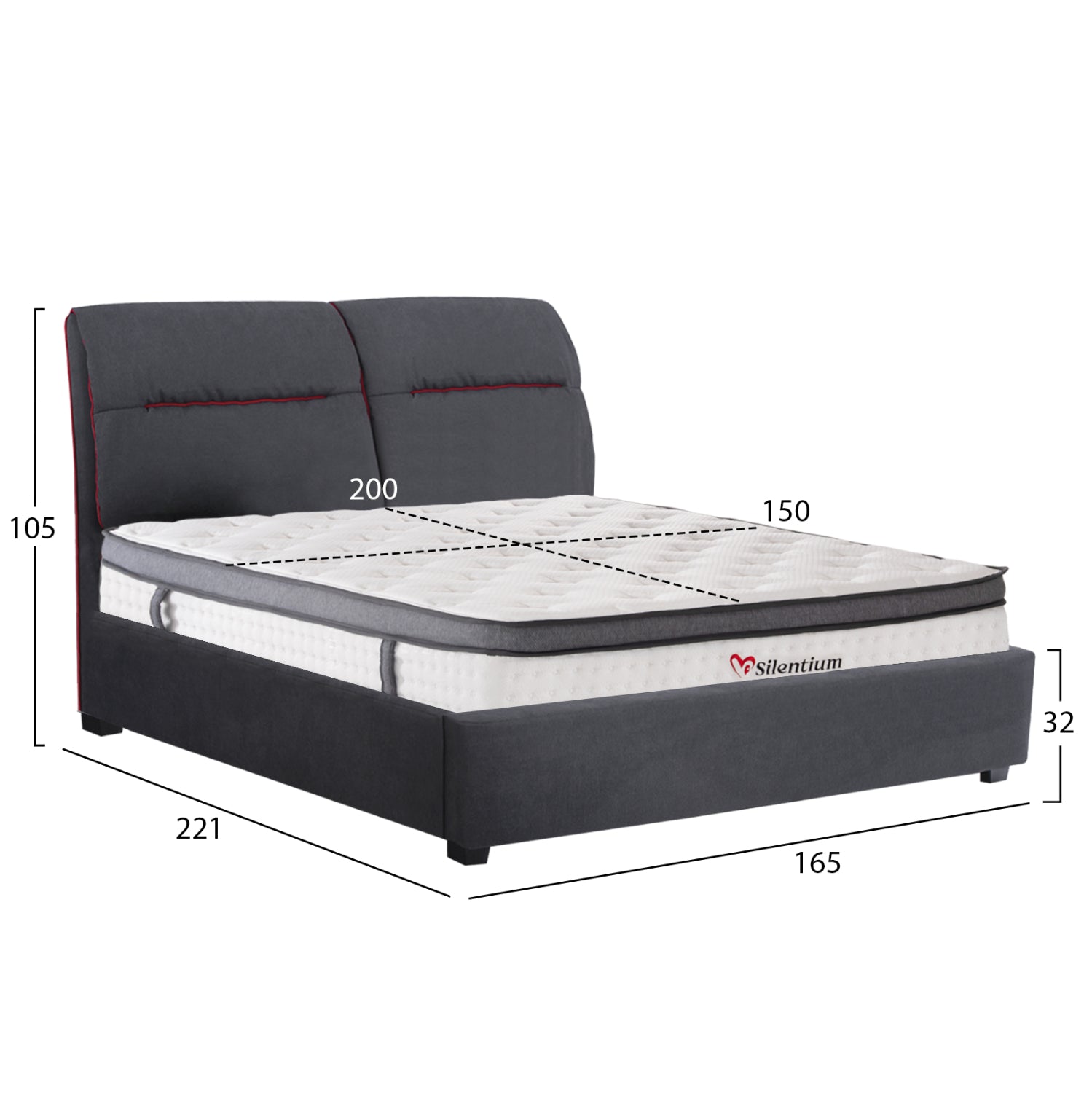 DOUBLE BED WITH MATTRESS KENDRA HM10804 GREY FABRIC--FOR MATTRESS 150x200cm.
