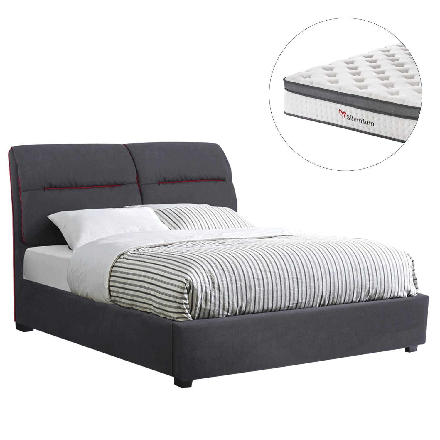 DOUBLE BED WITH MATTRESS KENDRA HM10804 GREY FABRIC--FOR MATTRESS 150x200cm.