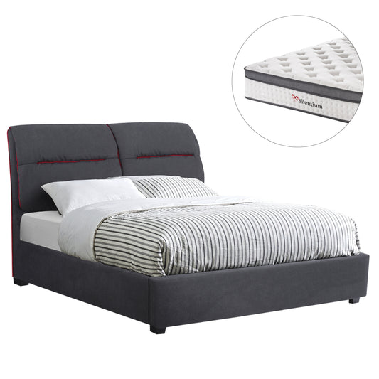 DOUBLE BED WITH MATTRESS KENDRA HM10804 GREY FABRIC--FOR MATTRESS 150x200cm.
