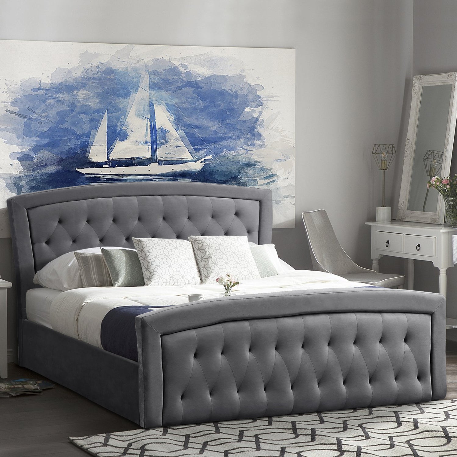 BED WITH MATTRESS & STORAGE SPACE ODELIA HM10806.01 GREY VELVET--FOR 160x200cm.