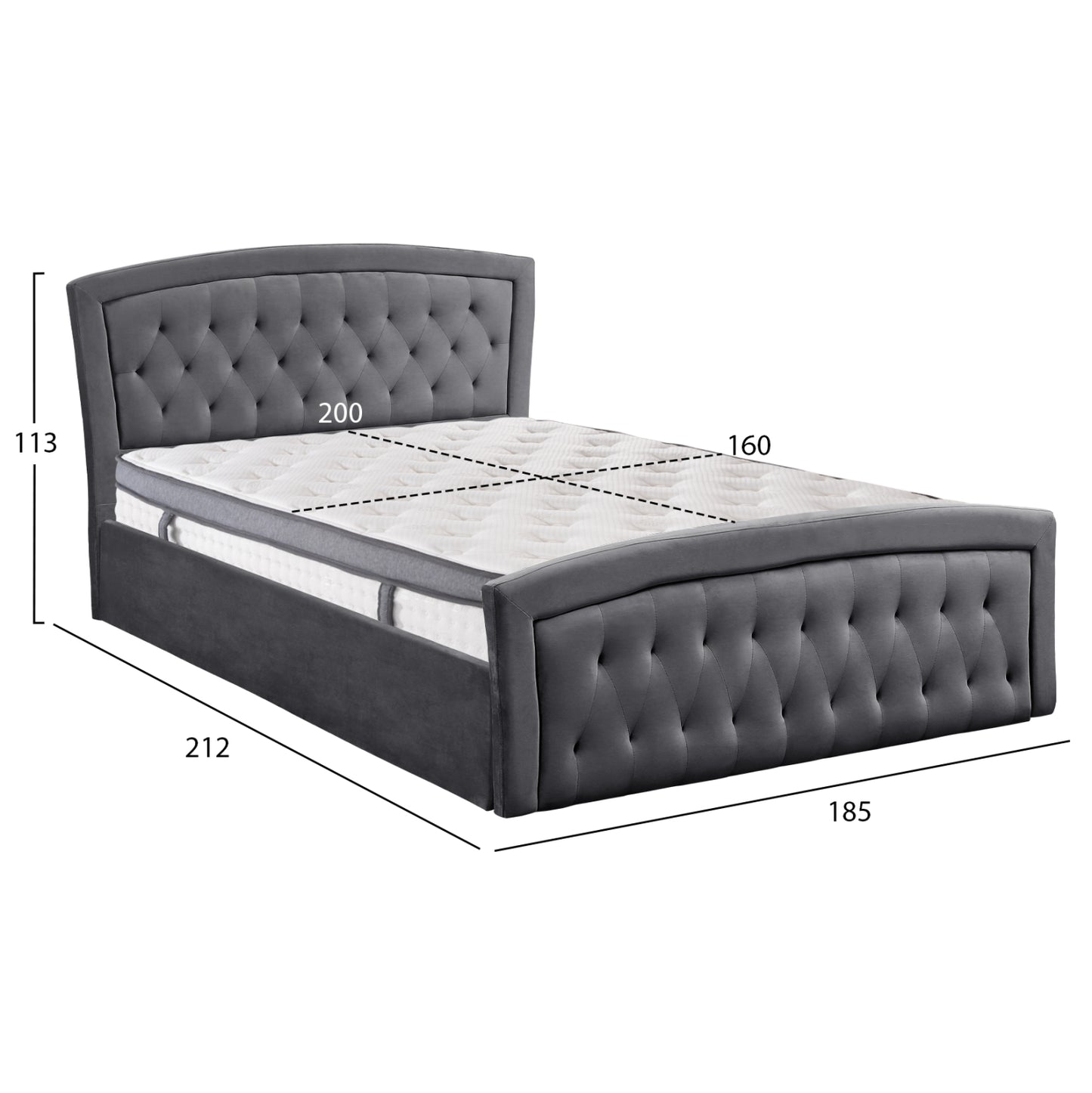 BED WITH MATTRESS & STORAGE SPACE ODELIA HM10806.01 GREY VELVET--FOR 160x200cm.