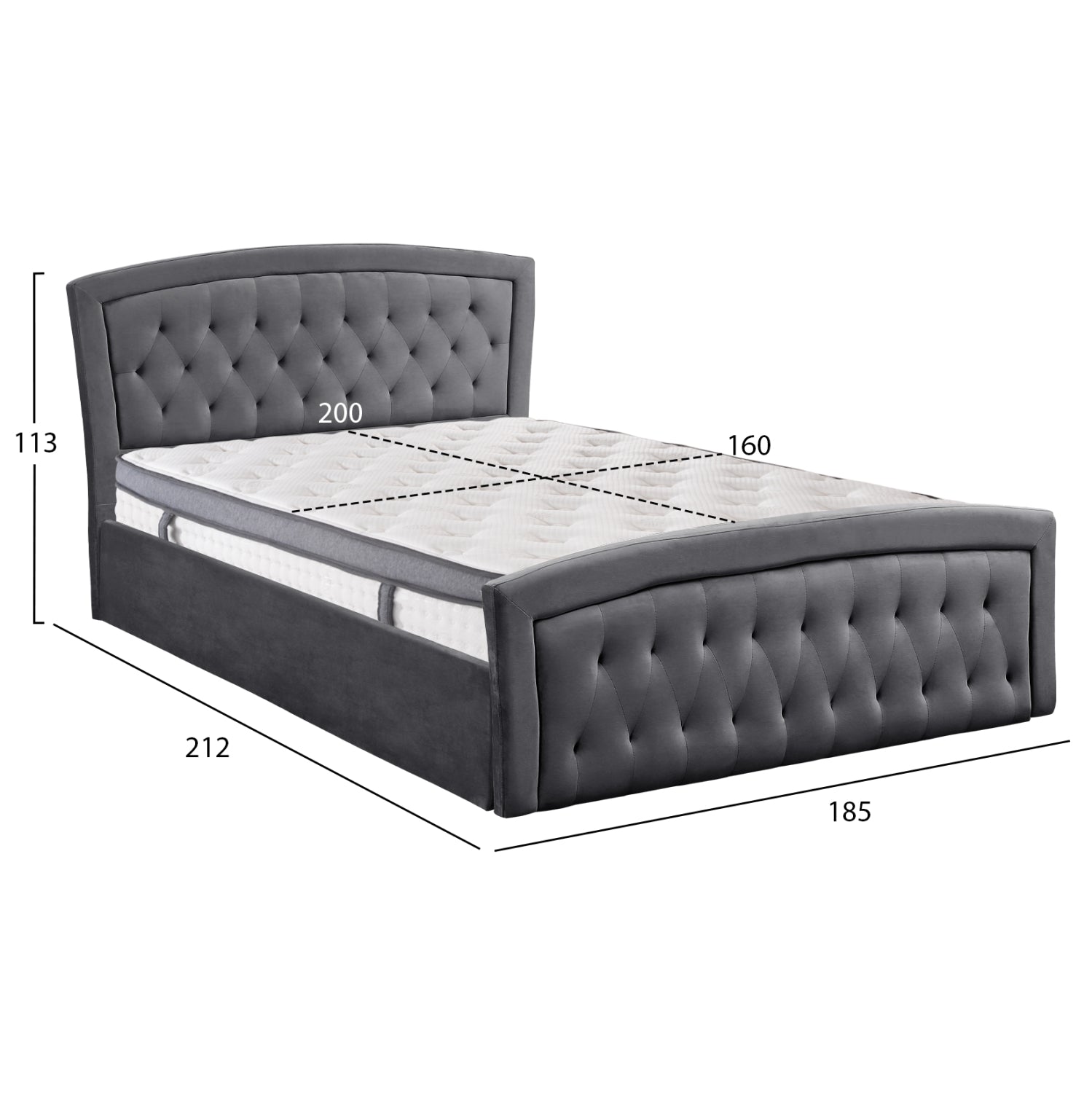 BED WITH MATTRESS & STORAGE SPACE ODELIA HM10806.01 GREY VELVET--FOR 160x200cm.