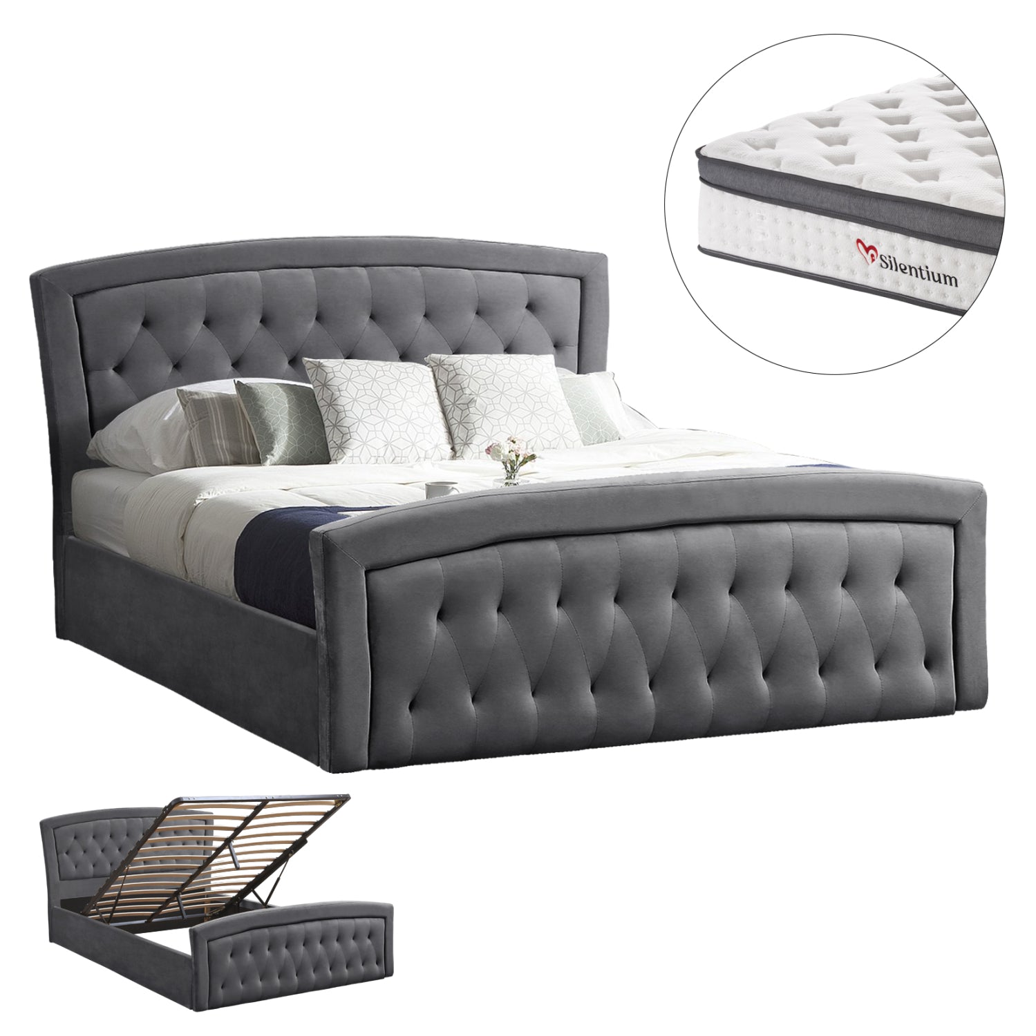 BED WITH MATTRESS & STORAGE SPACE ODELIA HM10806.01 GREY VELVET--FOR 160x200cm.