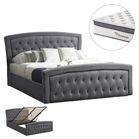 BED WITH MATTRESS & STORAGE SPACE ODELIA HM10806.01 GREY VELVET--FOR 160x200cm.