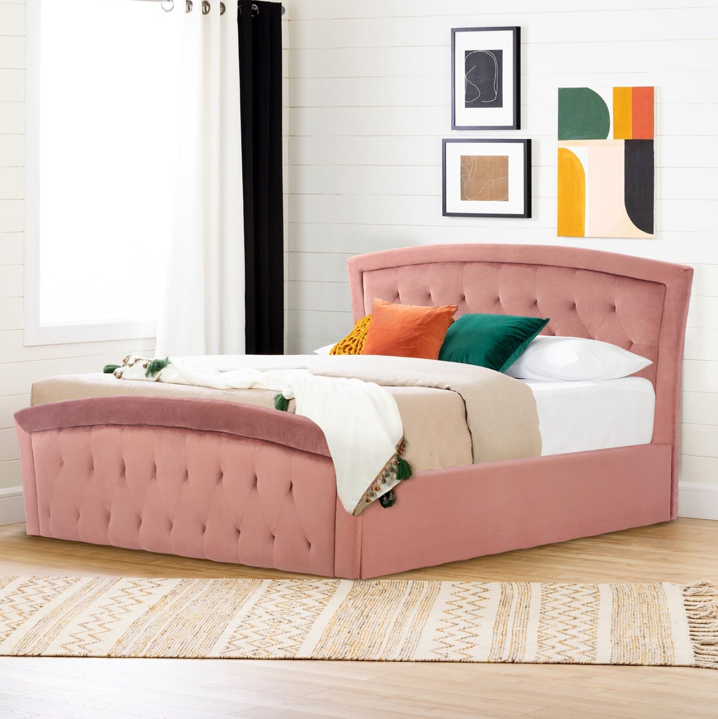 BED WITH MATTRESS & STORAGE SPACE ODELIA HM10806.02 DUSTY PINK VELVET--FOR 160x200cm.