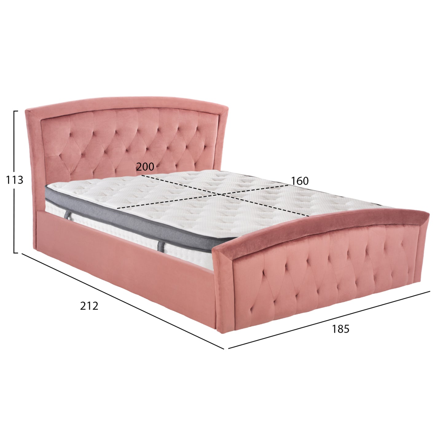 BED WITH MATTRESS & STORAGE SPACE ODELIA HM10806.02 DUSTY PINK VELVET--FOR 160x200cm.
