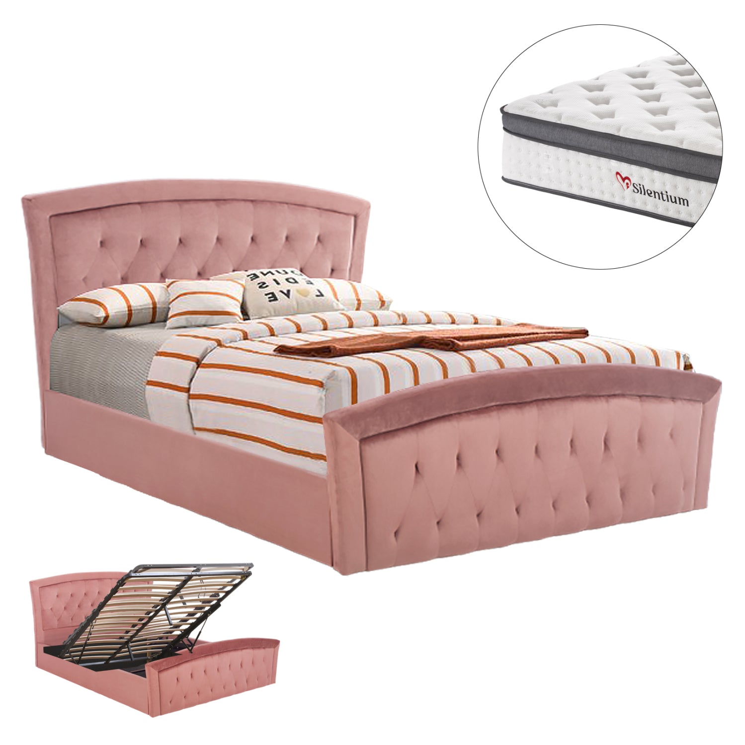 BED WITH MATTRESS & STORAGE SPACE ODELIA HM10806.02 DUSTY PINK VELVET--FOR 160x200cm.