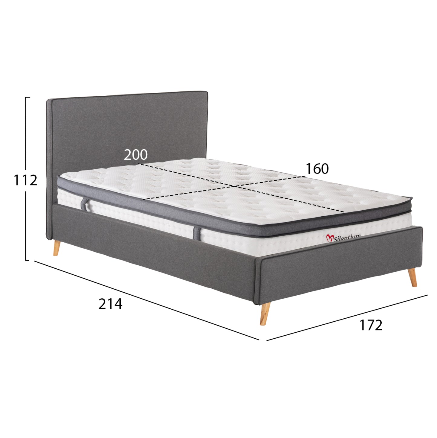DOUBLE BED WITH MATTRESS INDRA HM10810.01 GREY FABRIC--FOR MATTRESS 160x200cm.