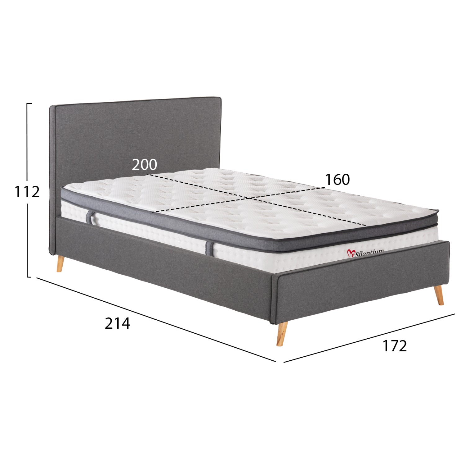 DOUBLE BED WITH MATTRESS INDRA HM10810.01 GREY FABRIC--FOR MATTRESS 160x200cm.