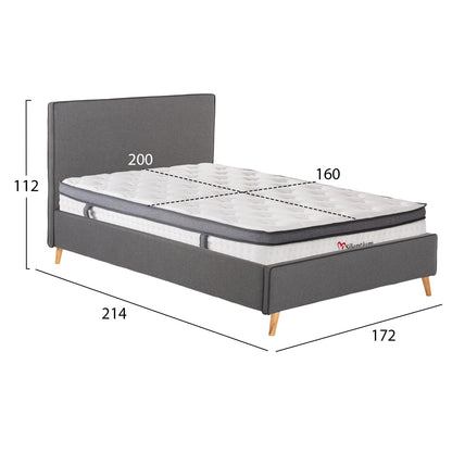 DOUBLE BED WITH MATTRESS INDRA HM10810.01 GREY FABRIC--FOR MATTRESS 160x200cm.