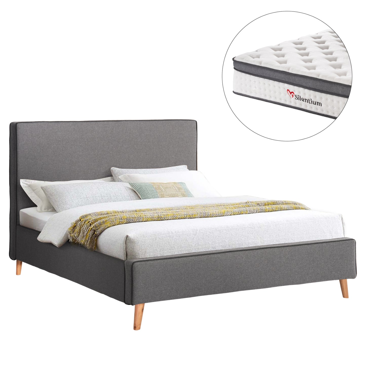 DOUBLE BED WITH MATTRESS INDRA HM10810.01 GREY FABRIC--FOR MATTRESS 160x200cm.