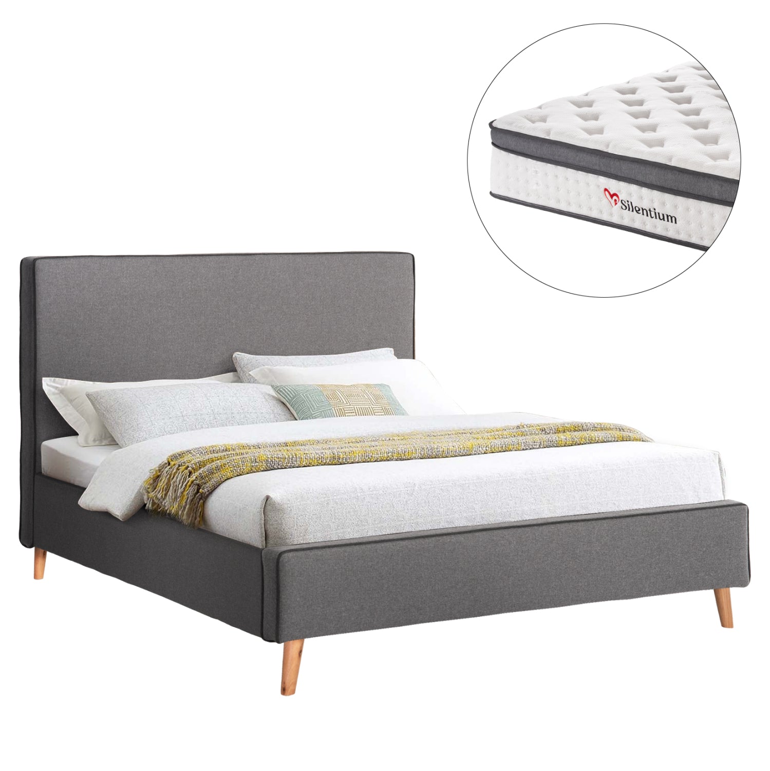 DOUBLE BED WITH MATTRESS INDRA HM10810.01 GREY FABRIC--FOR MATTRESS 160x200cm.