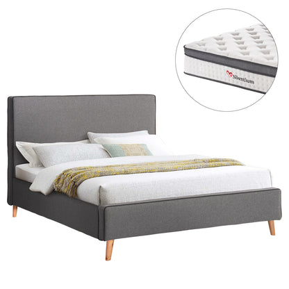 DOUBLE BED WITH MATTRESS INDRA HM10810.01 GREY FABRIC--FOR MATTRESS 160x200cm.