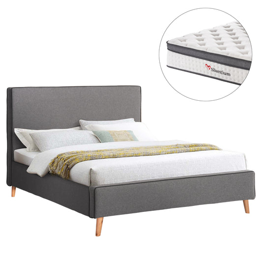 DOUBLE BED WITH MATTRESS INDRA HM10810.01 GREY FABRIC--FOR MATTRESS 160x200cm.